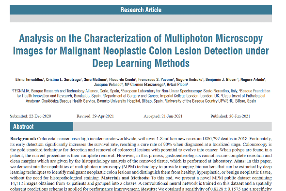 Multiphoton microscopy deep learning classification paper